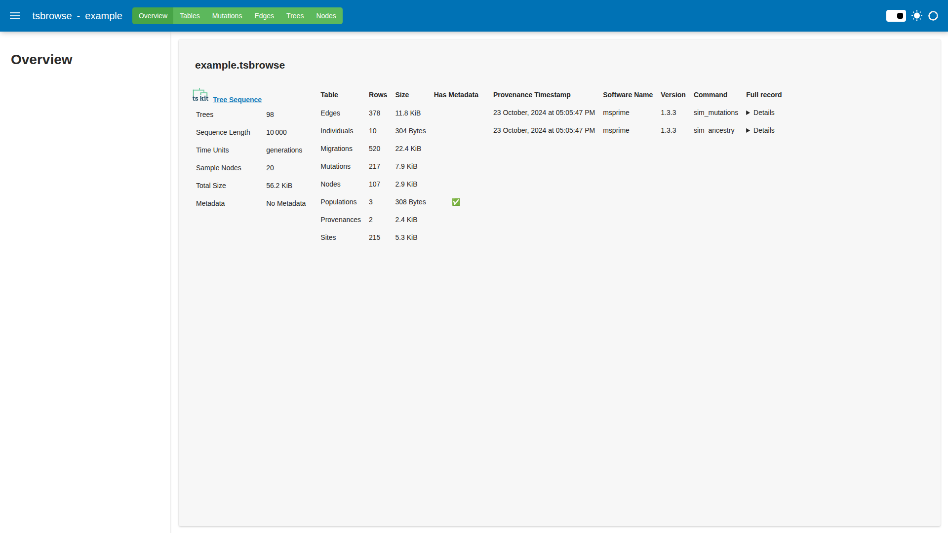 Overview Page